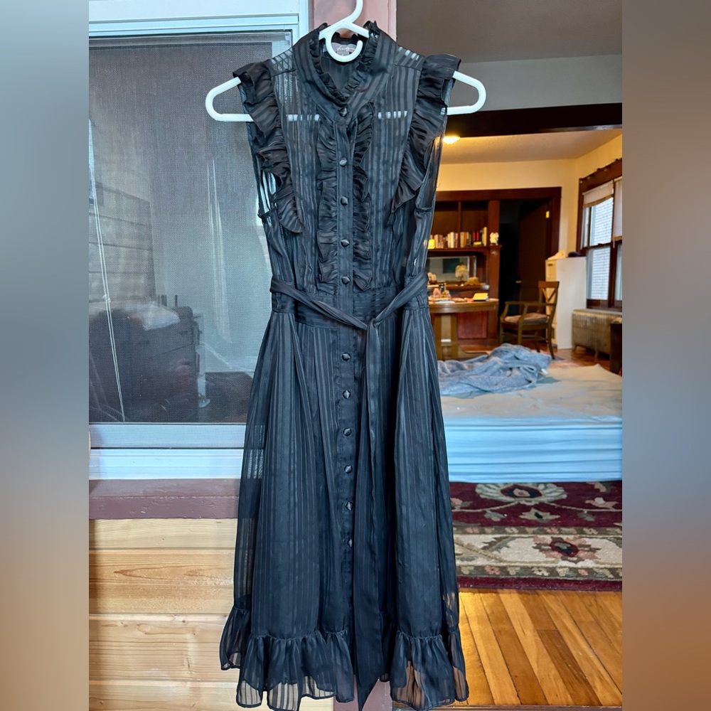 Vintage Forever 21 Black Ruffled Midi Dress with Button Front